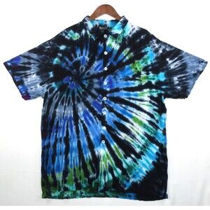 Harmony Masterpieces Men's Tie Dye Shirt Hawaiian Blue Green  100% Rayon 2X